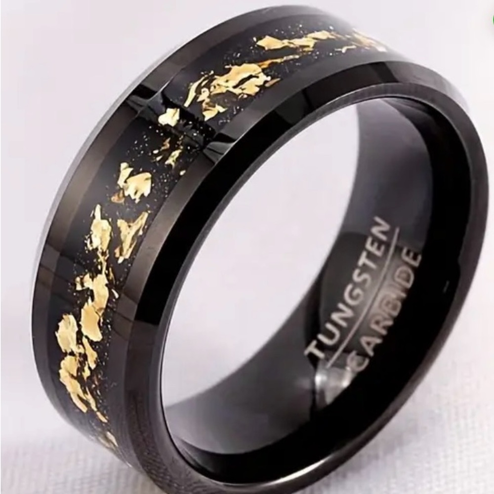 24K Gold Foil Tungsten Carbide Ring Wedding Band 11.5